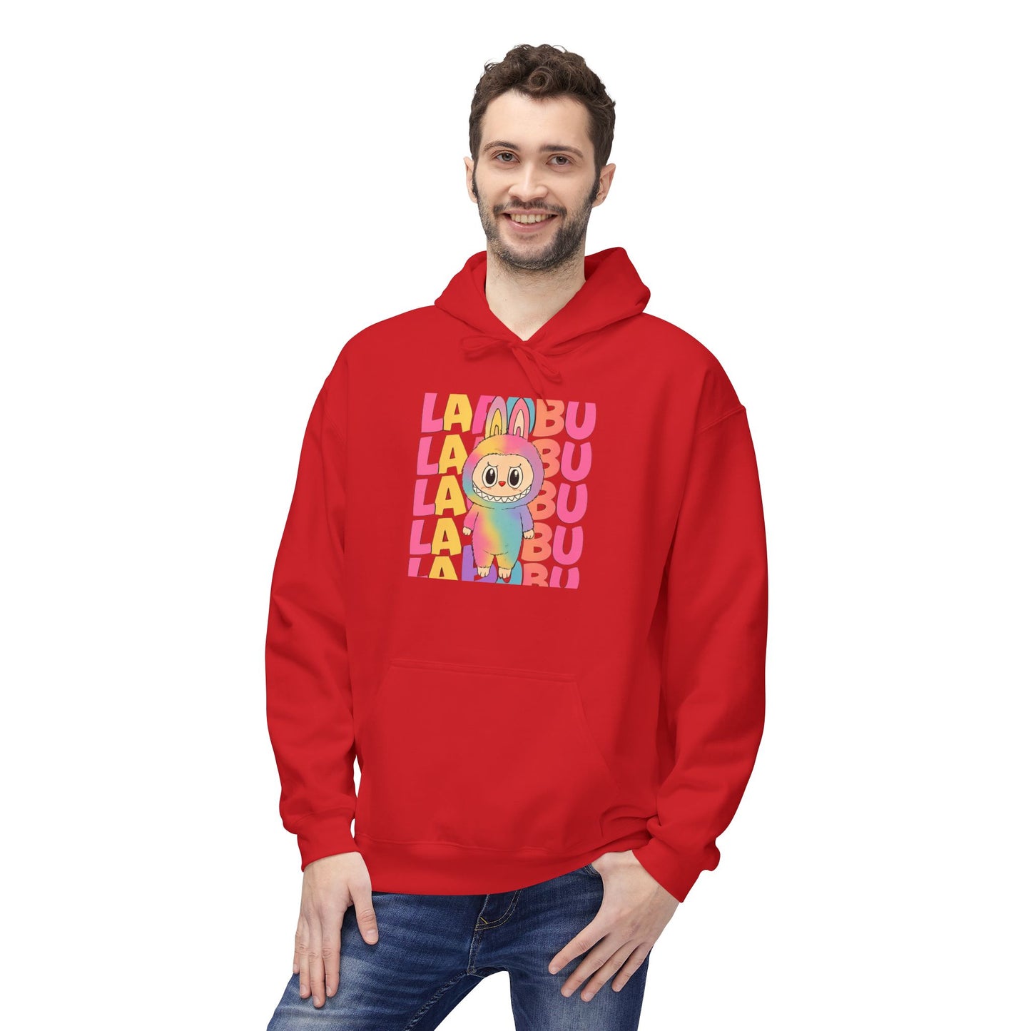Trendy Fleece Hoodie with Colorful 'LABUBU' Graphic