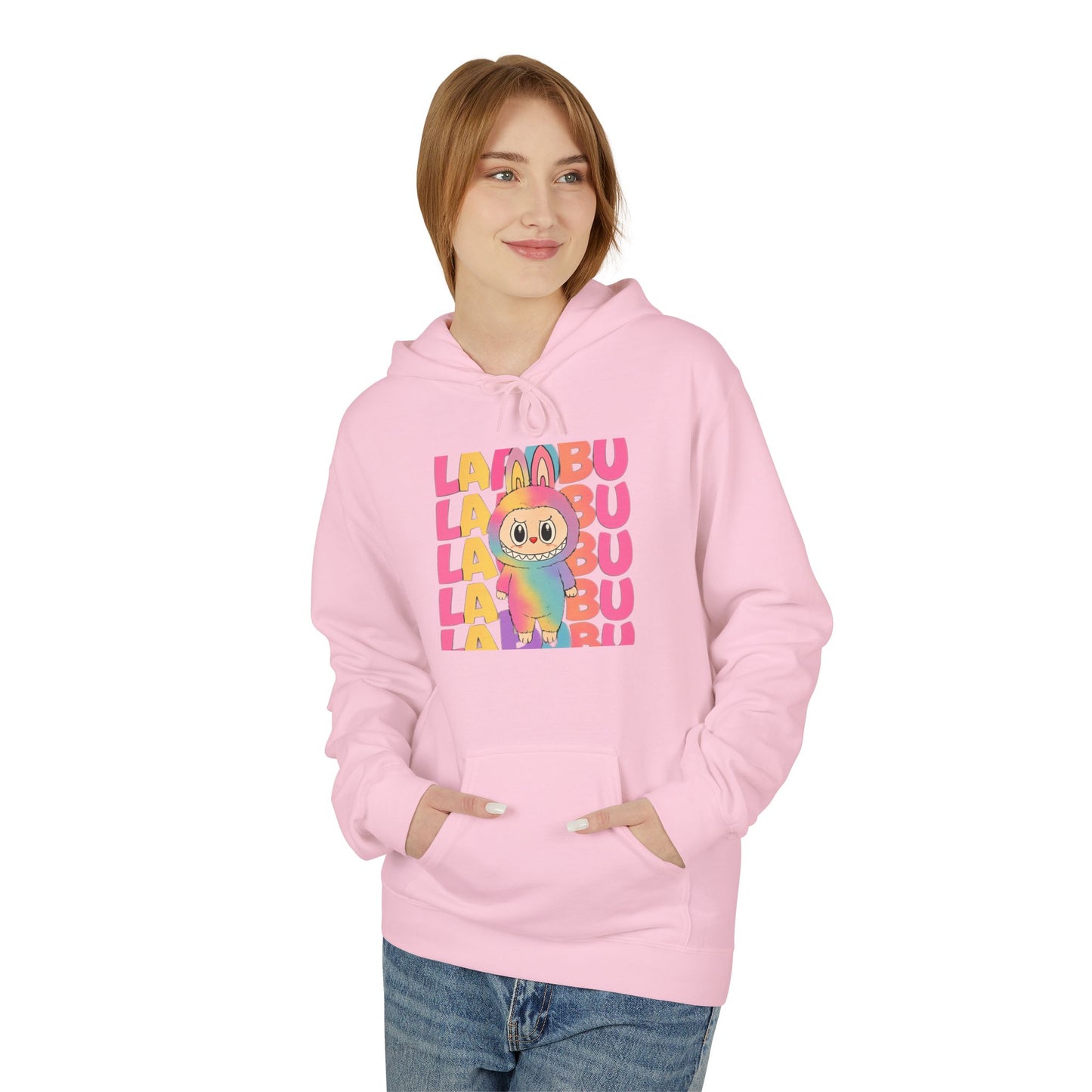Trendy Fleece Hoodie with Colorful 'LABUBU' Graphic