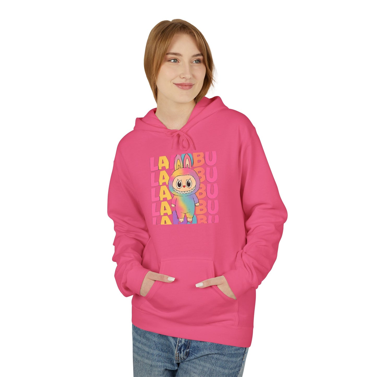 Trendy Fleece Hoodie with Colorful 'LABUBU' Graphic