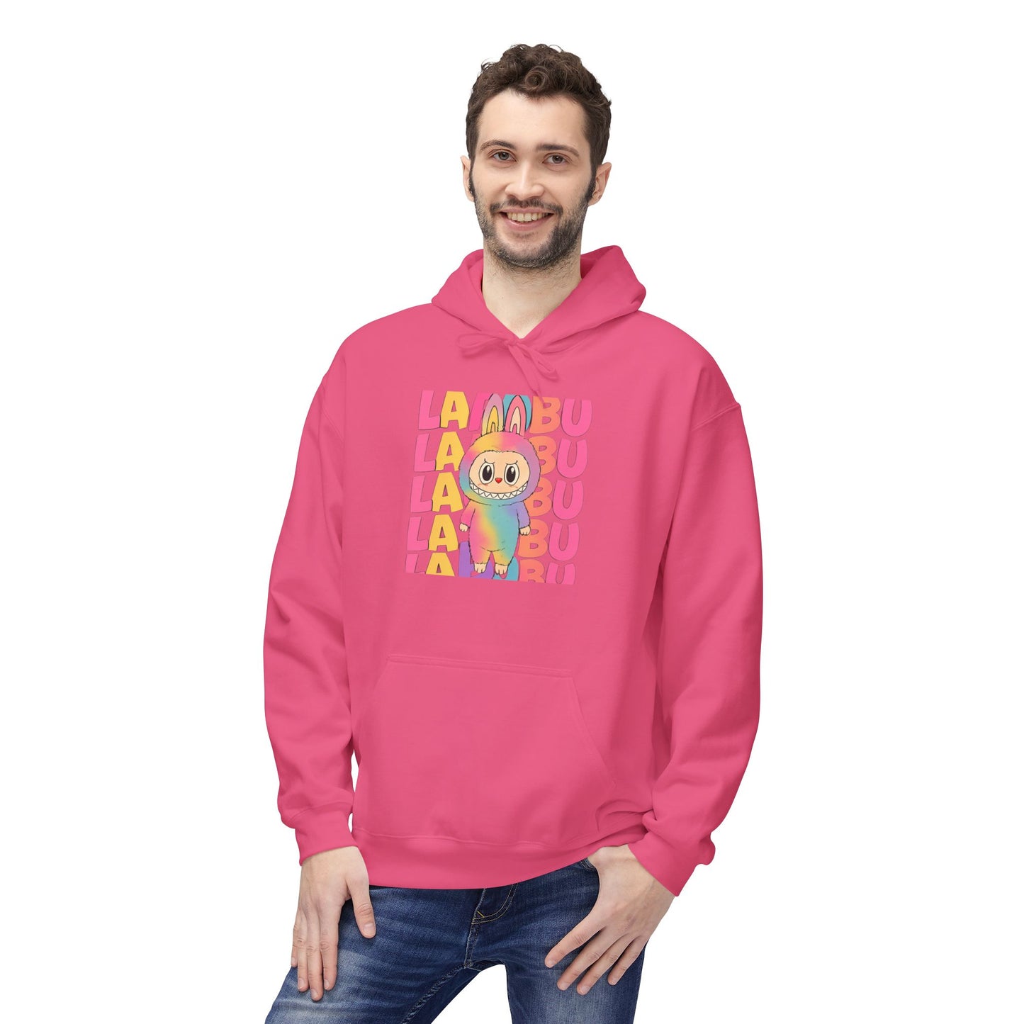 Trendy Fleece Hoodie with Colorful 'LABUBU' Graphic