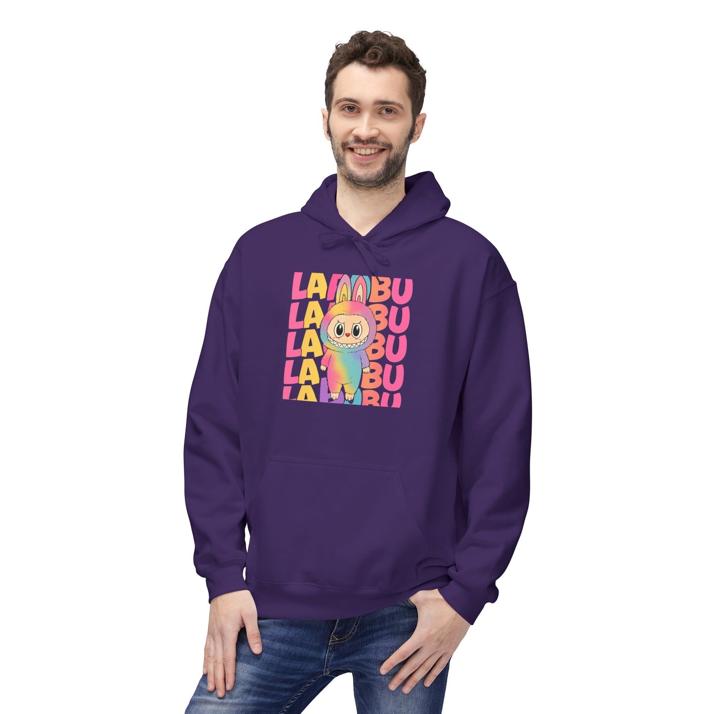 Trendy Fleece Hoodie with Colorful 'LABUBU' Graphic